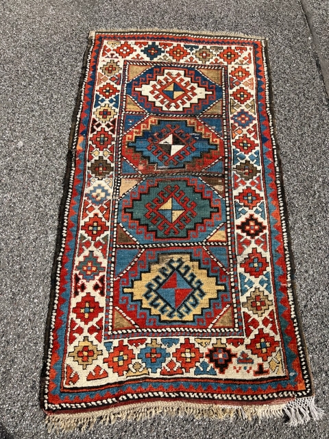 Antique Kazak rug, Age: 19th century. Size: ca. 170x90cm / 5'6''ft by 3ft some condition problems but still a very lovely rug http://www.najib.de          