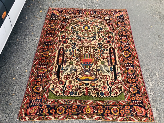 Colorful antique Persian Bakhtiary tree of life rug with birds, size: 195x145cm / 6'4''ft x 4'8''ft                 