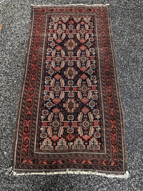 Very nice antique Salar Khani Baluch rug with lots of animals. Size: 195x105cm / 6'4''x 3'5''                 