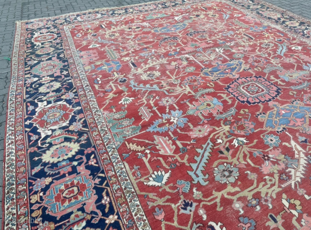 An impressive antique oversize Heriz rug with a beautifully balanced all-over design.  Highly decorative, harmonious in color and full of character.
This remarkable piece came out of an old German mansion, where  ...
