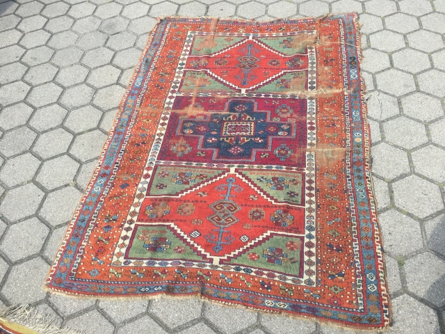 Antique East-Anatolian Kurdish rug with archaic design and beautiful colors, age: early 19th century. Size: 192x137cm / 6'3''ft x 4'5''ft Due to its high age this rug has some damage but it  ...