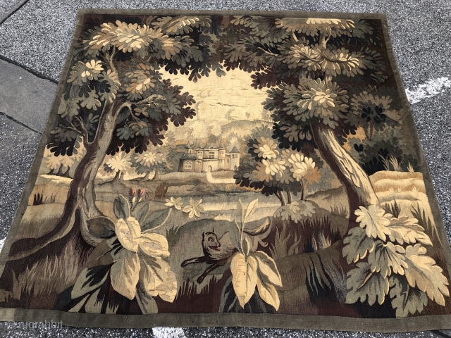 From an old German estate: Antique European Tapestry, size: ca.190x185cm / 6'3''ft by 6ft                   