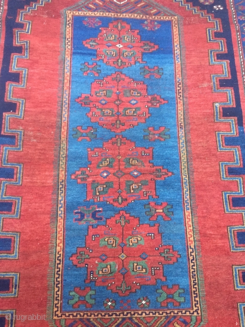 Antique Kazak rug with a beautiful sky blue center. Size: ca. 235x155cm / 7'7''ft x 5'1''ft , little localized wear. www.najib.de
            