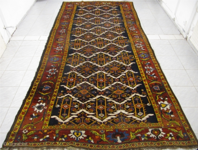 Antique Bakhtiary rug, age:circa 1880, wool on wool foundation. Beautiful colors and glossy, shiny wool. Good condition. Size: 405x190cm / 13'3''ft x 6'3''ft www.najib.de         