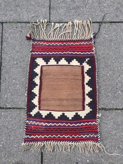 Antique Sofreh woven by Qashqai tribes of Southpersia, age: early 20th century. These small Sofreh weavings were used as a wrapping or underlay for the hot bread which came out of the  ...