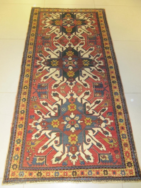 ref: S336/Kazak Adler "Cheleberd" Caucasian antique rug ,perfect condition ,full pile, size .2.40 x 1.15 , 7'9 x 3'9 .             