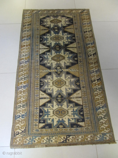 ref: S1964/ Kuba lesghi Caucasian antique rug,early 20th century, perfect condition, pile all even low ,size 1.85 x 1.10 , 6'1 x 3'7.          