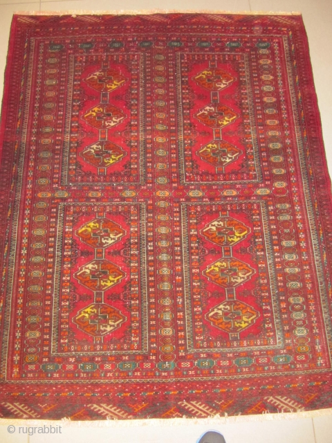 ref: S446 / Boukhara khatchlou Turkmen prayer unusual rug , 1940-1950 perfect condition ,soft like silk size 1.40 x 1.10 , 4'7x 3'7          