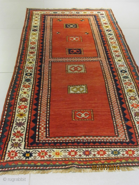 ref: S2362/ Karabagh gendje silhani talish , Caucasian antique rug end of 19th century , only fringes redone , no repairs . size 2.00 x 1.00 , 6'7 x 3'4   