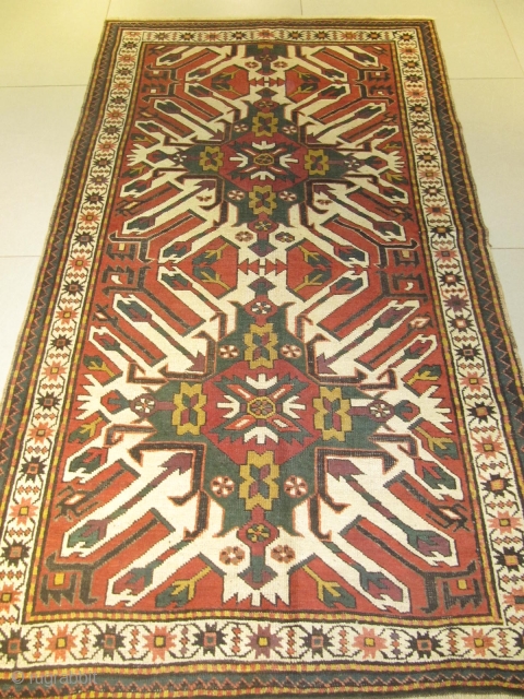 ref: S192/ Karabagh adler Cheleberd, Caucasian antique rug, end of 19th century, perfect condition , no holes , no repairs , size 2.35 x 1.35 , 7'8 x 4'5. A real beauty  ...