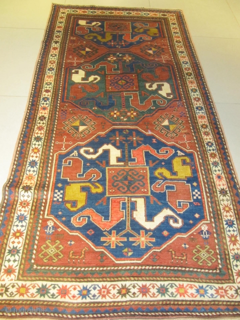 ref:S566 /Karabagh Chanzoresk caucasian antique rug ,end of 19th century , 2.50 x 1.25 8'2 x 4'1                