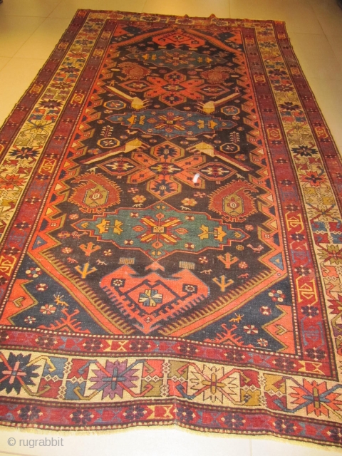 ref: S237 / Kuba lampa Caucasian antique rug , end of 19th century , perfect condition , Quit a big size for a Caucasian rug , size 3.40 x 1.90 , 11'  ...
