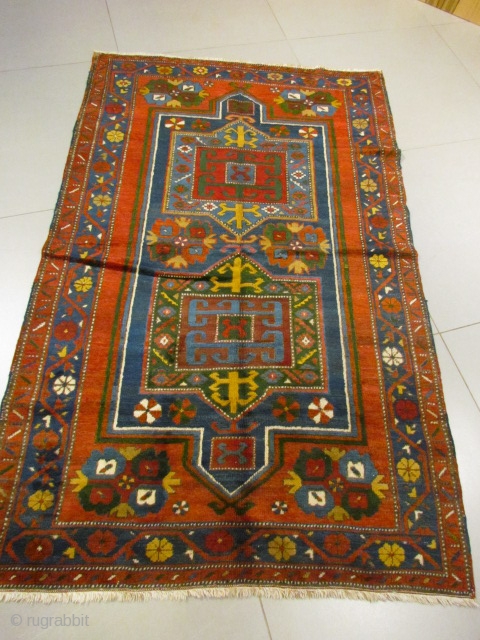 ref: S2361 /Kazak Fakhralo Caucasian Antique Rug ,perfect condition ,size 2.10x1.35 cm , 6'11"x4'5"                   