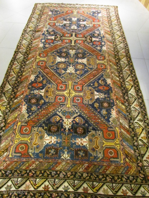 ref: 446 /Karabagh Zeikhour Caucasian Antique Rug ,perfect condition , size 3.80x1.86 cm , 12'6"x6'1"                  