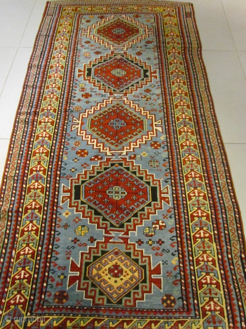 ref: s569/ Kazak Gendge Caucasian Antique Rug , perfect condition , size 2.45x1.20 cm , 8'0"x3'11"                 