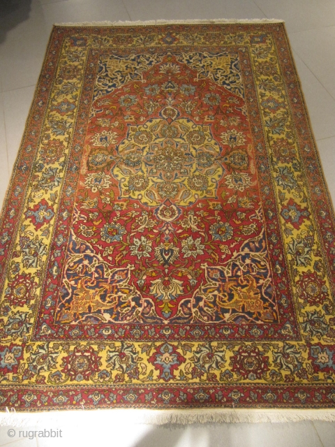 ref: 754 / Isfahan Ahmadi persian antique rug , end of 19th century , even low, mint condition for its age, no repairs. 2.08x1.40, 6'10x4'7.        