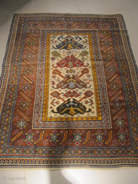 ref: S168 / Kuba Bidjov,caucasian antique rug ,very unusual combination with a tchi tchi border,end of 19th century,excellent condition for its age. 
size: 5'1 x 3'11  /  1.55 x 1.19
Contact  ...