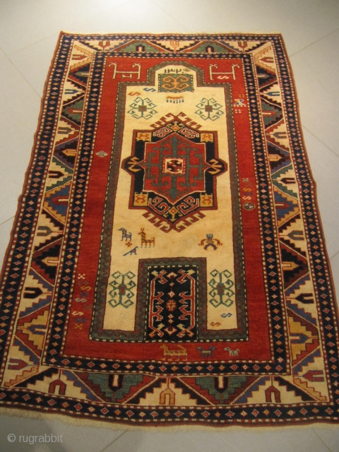 ref: S458 / KAZAK FACHRALO ,CAUCASIAN ANTIQUE PRAYER RUG  , dated 1320A.H-1900 A.D  ,PERFECT CONDITION
size: 5'8 x 3'7  /  1.73 x 1.09       