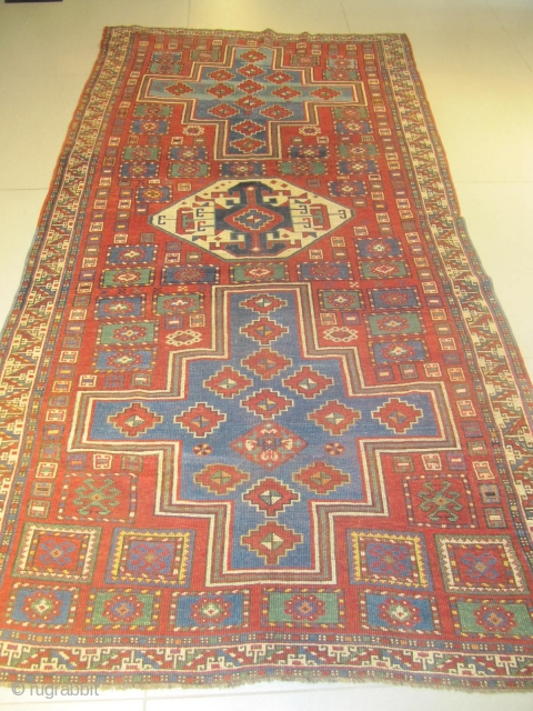 d) Kazak lori pampak Caucasian rug, 19th century, perfect condition
size: 280 X 150  /  9' X 4'              