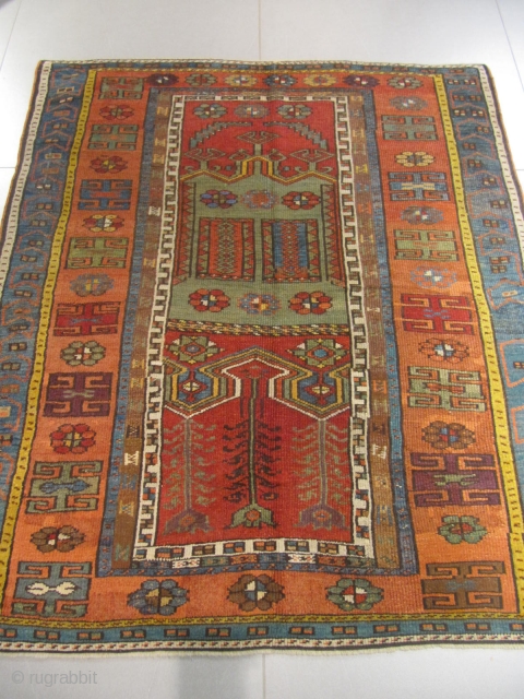 ref: S288,ANATOLIAN YURUK PRAYER RUG END OF 19TH CENTURY,very minor repairs.
size: 1.60 X 1.35  /  5' X 4'             