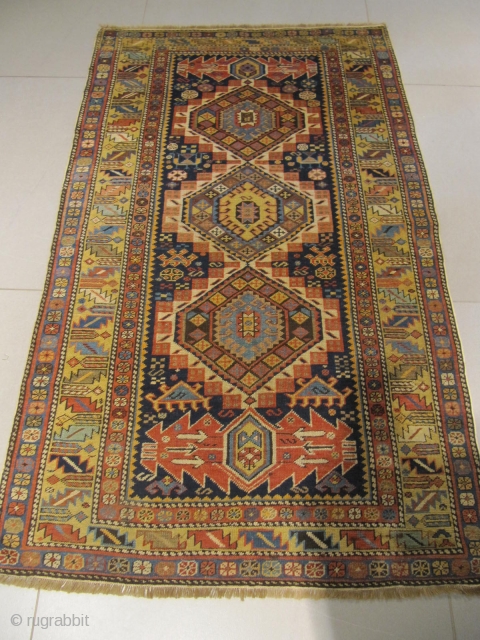 ref: S1998 / CHIRVAN SHAHNAZAR CAUCASIAN ANTIQUE RUG 19TH CENTURY  5 % SMALL REPAIRS FRINGES 
size: 1.70 X 1.05  /  5' X 3'       