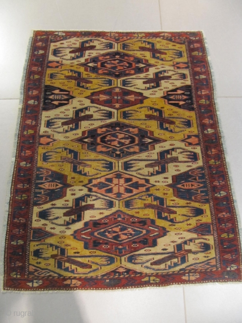 ref: S245 /KUBA ALPAN CAUCASIAN ANTIQUE RUG 19TH CENTURY , VERY UNUSUAL SMALL RUG 
size: 1.00 X 0.75  /  3' X 2'         