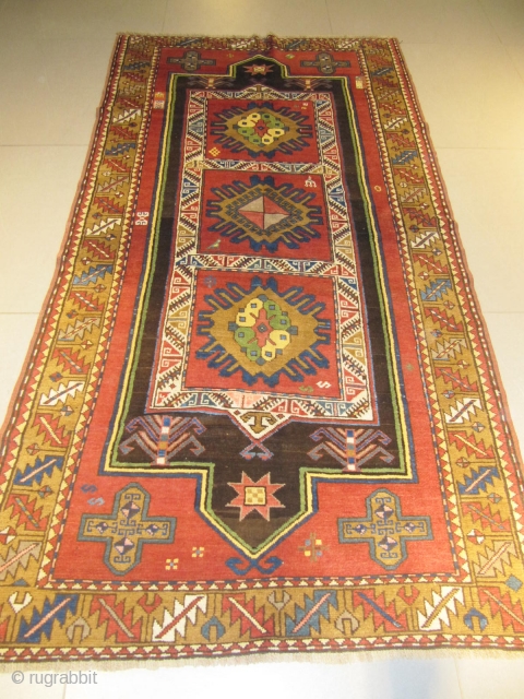 ref: S173 /Kazak Fakhralo, Caucasian antique rug, 19th century, perfect condition
size: 2.45 X 1.30  /  8' X 4'             