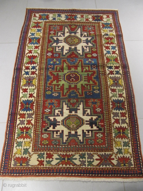 ref: S613 /  Kuba Lesghi Caucasian antique rug, 19th century, perfect condition
size: 170 X 105  /  5' X 3'           