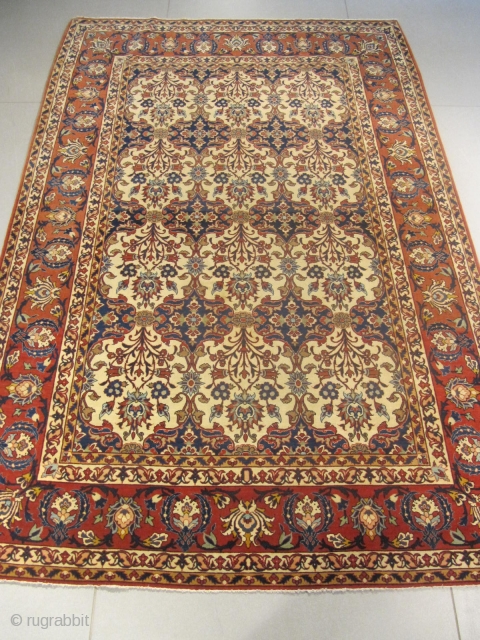 v) Isphahan Persian antique rug, fine like paper , mint condition , 20th century .
size: 220 X 150  /  7' X 4'         