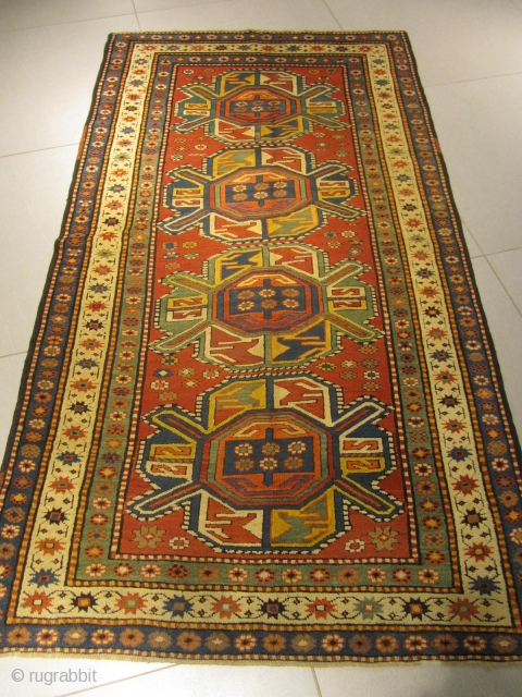 ref: S204 / Karabagh sun birds Caucasian antique rug, perfect condition, 19th century
size: 225 X 125  /  7' X 4'           