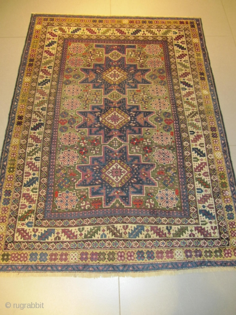 Ref: S296 / Kuba Lesghi Caucasian antique rug, 19th century, perfect restored condition
size: 150 X 115  /  4' X 3'
           