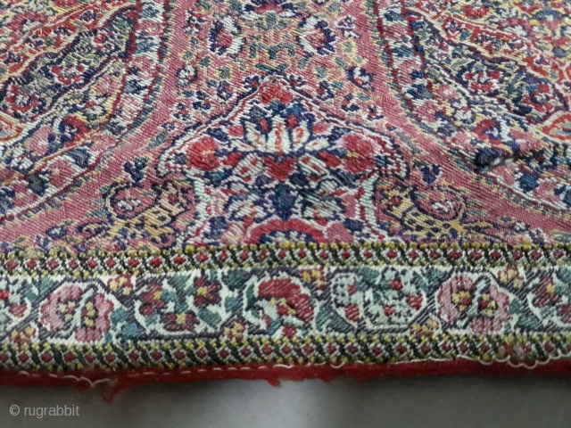 Extremely rare antique kashmir shawl. It has a figures of leopard and birds all around shawl.its a great peace but unfortunately it has been cut from the centre so its a half  ...