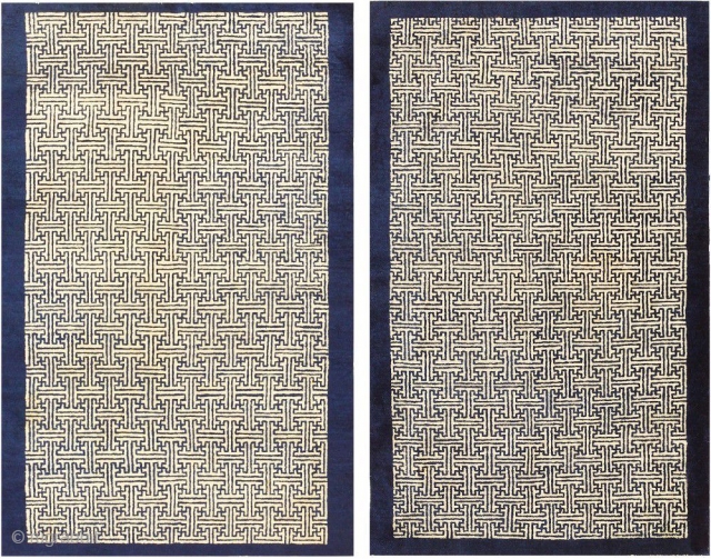 Small Pair Of Antique Chinese Rugs 48181-48182, Size: 3' x 4'7" each, Country Of Origin: China, Circa Date: Turn of the Twentieth Century - Here are a pair of intriguing antique Oriental  ...