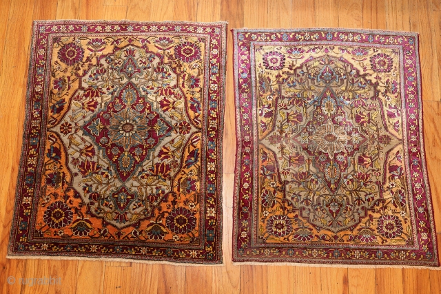 Pair of Antique Persian Mohtashem Kashan Rug 47047 - 47048, Size: 2' x 2'8", Origin: Persia, Circa: Last Quarter of the 19th Century - These marvelous antique Persian Mohtashem Kashan rug  feature robust colors,  ...