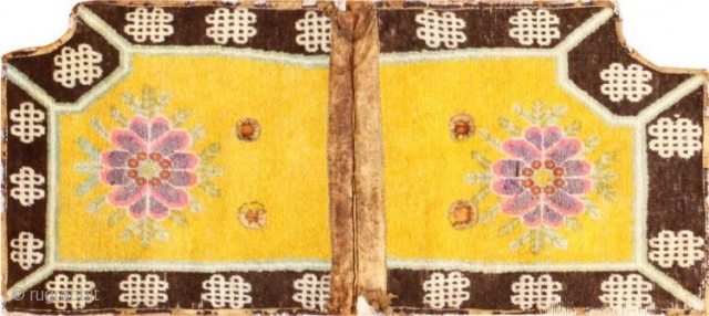 Beautiful Saffron Yellow Antique Chinese Saddle Rug 47784, Size: 2' x 4'8", Origin: China, Circa: Turn of the 20th Century - Here is a unique and exciting antique Oriental rug - an antique Chinese  ...