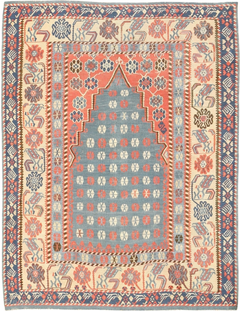 Antique Turkish Kilim Rug 49067, Size: 4'3" x 5'4", Country of Origin / Rug Type: Turkish Rugs, Circa Date: 1900 - This Kilim rug uses powerful colors to create clear interest points of  ...