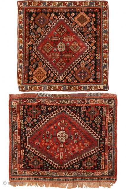 TWO ANTIQUE PERSIAN GASHGAI BAGS, 1 FT 9 IN X 1 FT 9 IN & 1 FT 10 IN X 2 FT 3 IN. These will be part of our Oct 15th  ...