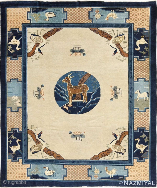 JAN 21ST ONLINE AUCTION SELECTED COLLECTION OF VINTAGE AND ANTIQUE RUGS FROM VARIOUS ESTATES AND NAZMIYAL'S COLLECTION.
Antique Animal Motif Chinese carpet , Circa 1920's ,8 FT X 9 FT 8 IN. This  ...