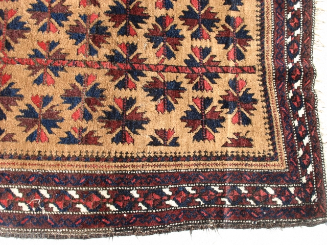 Camel Belouch ,I like this, nearly full pile,great purple. Has a few knots missing, and a ding on one corner. Clean, could be restored for very low bucks, if you need to  ...