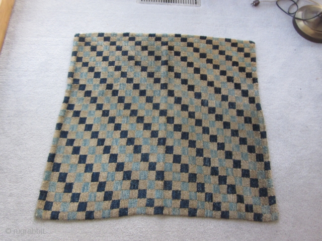 Tibetan : Checkerboad mat, fragment. silky wool c.1910                         