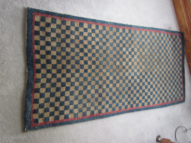 Tibetan: Attractive checkerboard khaden, c.1920, some re-piling                          