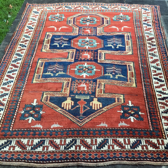 Antique Kazak Shield Prayer Rug, Full Pile 6'1" x 7'8", Super Rare Collectible
This type of rug is documented in Jimmy Keshishian's "Inscribed Armenian Rugs of Yesteryear." Jimmy labeled them "Shield" Design Kazaks  ...