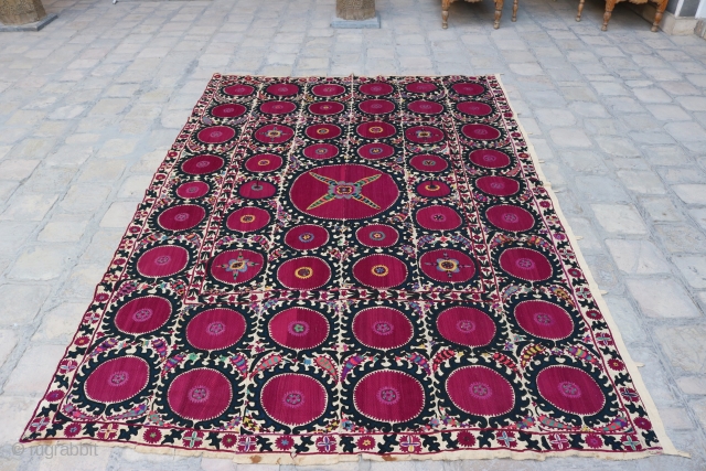 Old, antiuqe, Beautiful big size Uzbek, Samarkand suzani, the end of 19th century attractive colors, excellent condition, size 315x210cm              