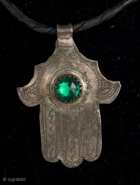 Old Berber pure silver and green Czeickh glass bead Hamsa or Fatima's Hand,  hand made amulet from Morocco, High Atlas region.
The hamsa (Arabic: خمسة ‎, khamsa, lit. five, also romanized khamsa  ...