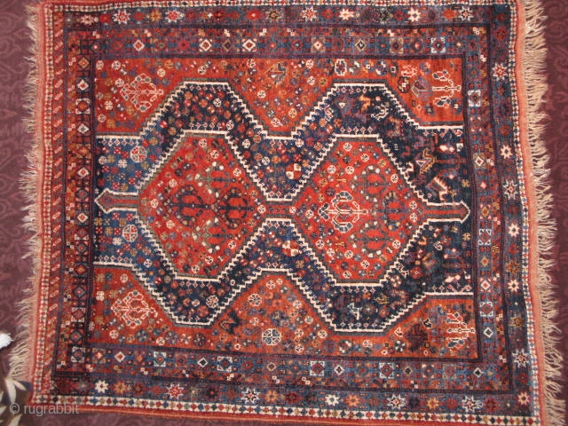 Circa 1910 Shirazi tribal rug. Qashq'ai  5'1"x6'0". All good colors and all original with mostly full pile throughout. Check it out on our website here: http://www.nomadrugs.com/page/NR/PROD/2106 Thanks for looking! Chris, Nomad  ...
