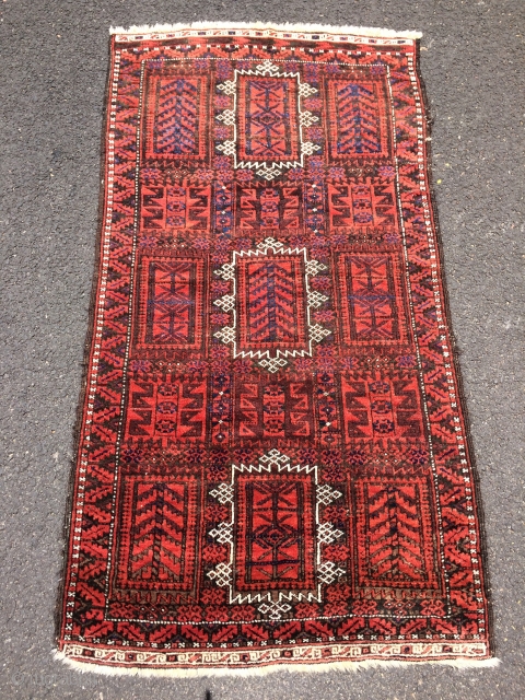 Beautiful Antique Baluch rug, Timuri or Yaqub Khani Tribal Design - 36"x 68".  Over all very good pile. Secure ends. Some minor brown erosion.  All natural dyes. No repairs or  ...