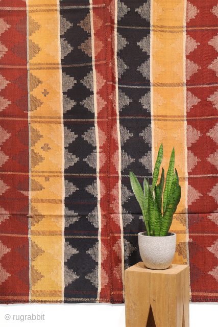 A very finelly woven antique Qashqai  jajim por moj, woven entirely with natural dyes. As can be seen the weaver had access only to a small loom and therefore she had  ...