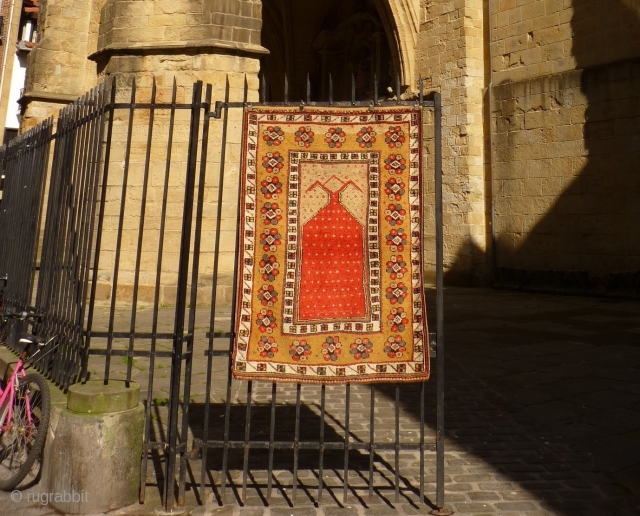 Manastir pelt like prayer rug probably from Macedonia, not from Turkey, 19th or early 20th century. All good colours, woven with the typical Macedonian wool which gives a textured look. Good condition,  ...