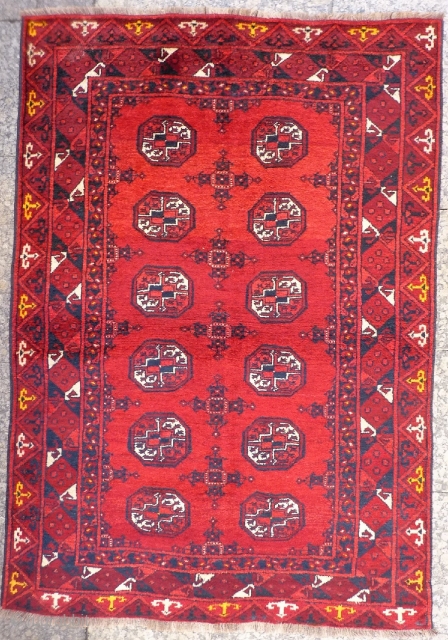 A rug woven in the North of Afghanistan by ethnic uzbeks, with soft and shinny wool. The yellow colour touches add a nice touch to this rug. 174x122 cms 1900s. (A1710039). 
Please  ...