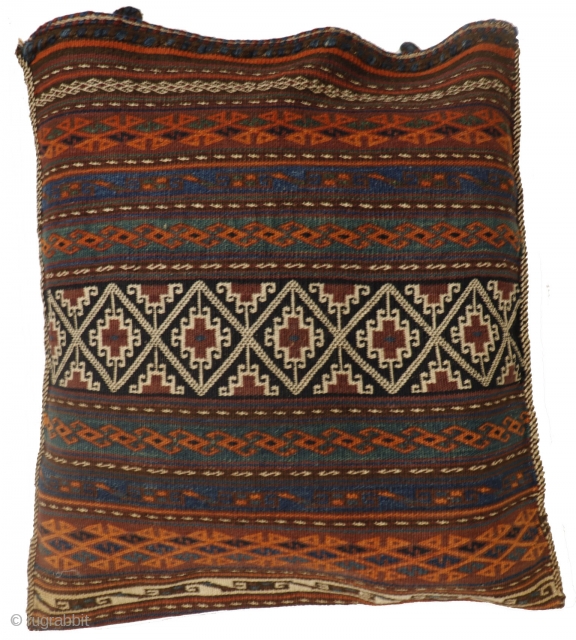 A large sack woven by Aimaq Beluch women from Afghanistan, very finely woven. The dyes are natural and include a nice turquoise blue. The back has a nice colour scheme too. 75  ...